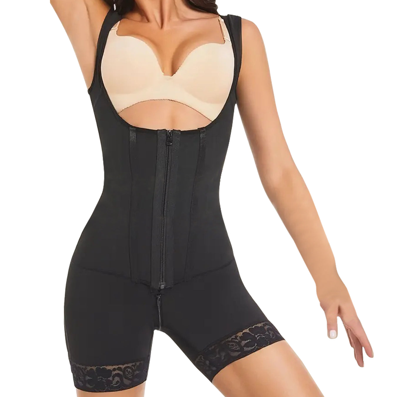 SHAPMAMA™ Shapewear mit hoher Kompression, Reißverschluss vorne und bis zur Mitte des Oberschenkels