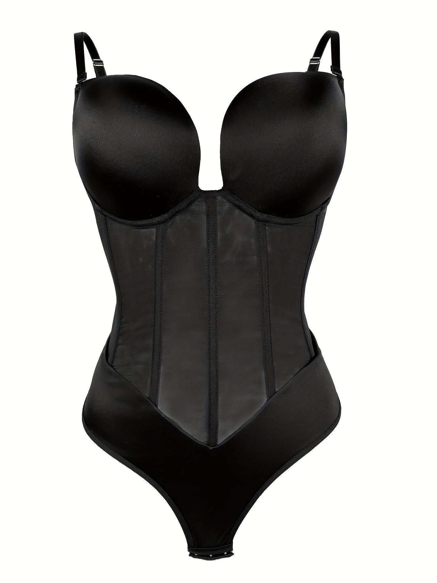 SHAPMAMA™ Women's Tummy Control Thong Sheer Mesh Corset Top Backless Bodysuits