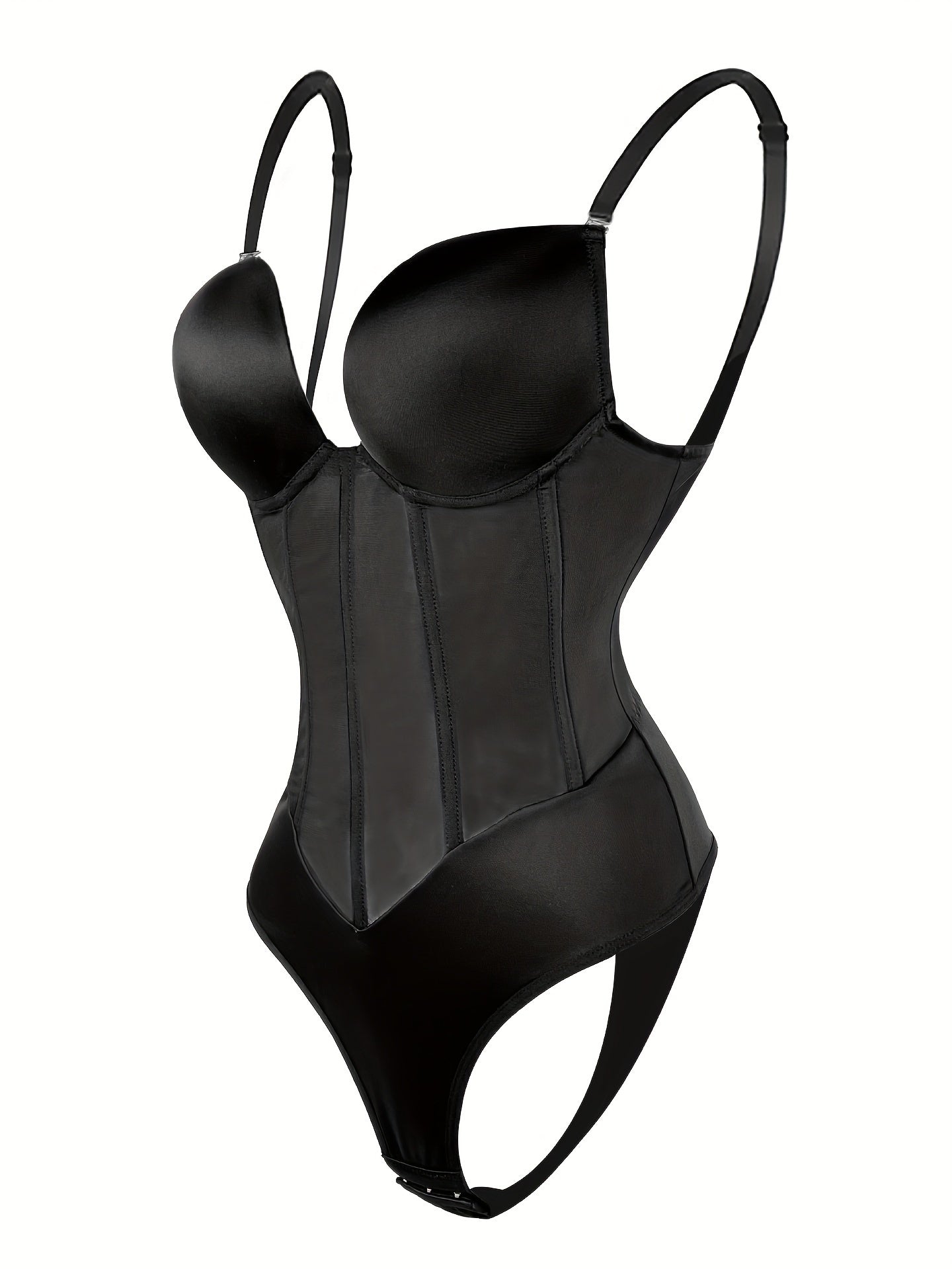 SHAPMAMA™ Damen-Bodysuit mit Bauchkontrolle, transparentem Netz-Korsett-Oberteil, rückenfrei