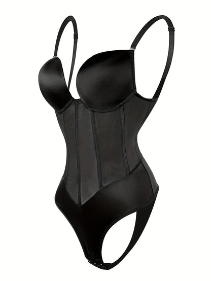 SHAPMAMA™ Women's Tummy Control Thong Sheer Mesh Corset Top Backless Bodysuits