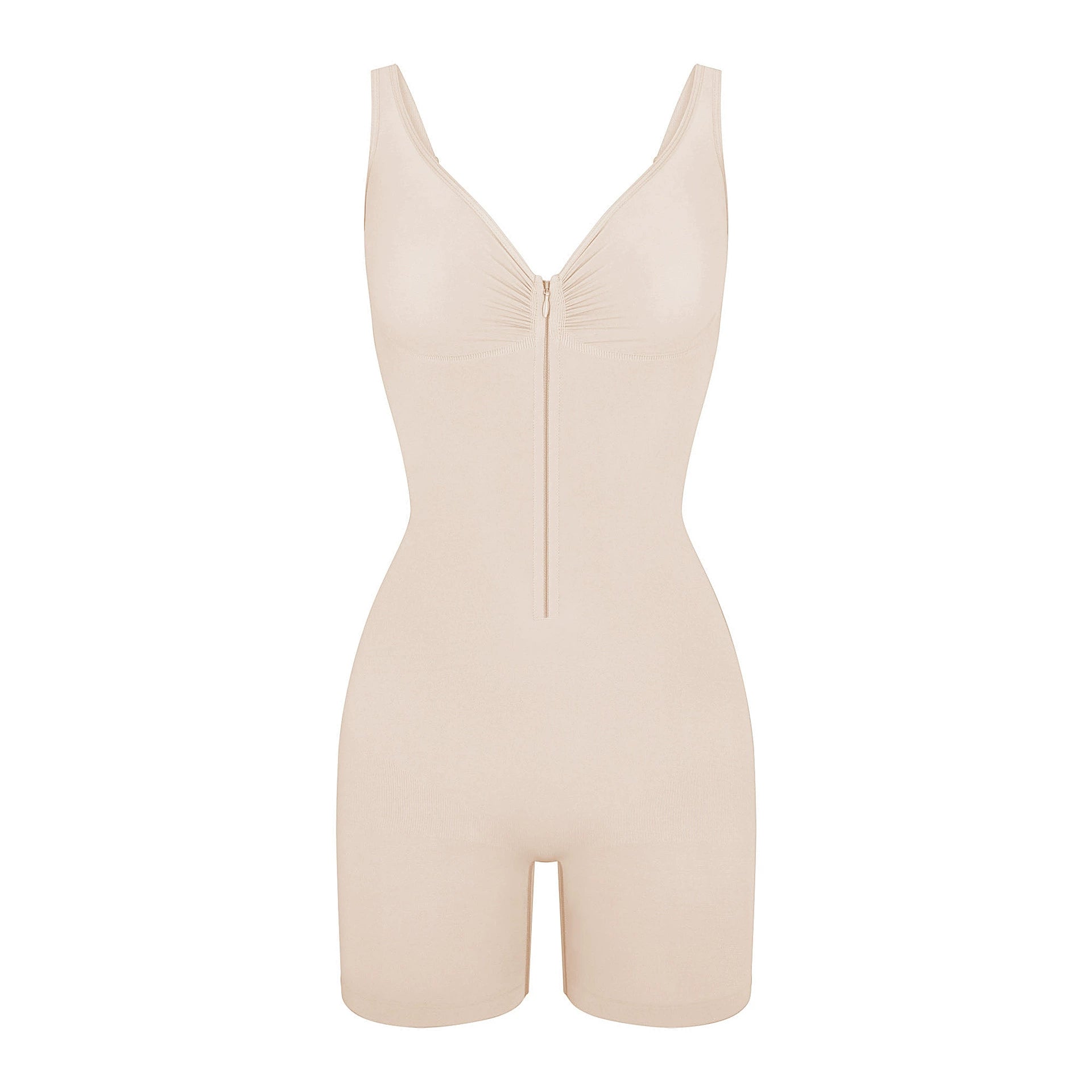 SHAPMAMA™Figure-shaping bodysuit with pleats and front zipper