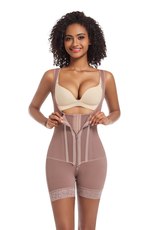 SHAPMAMA™ Shapewear mit hoher Kompression, Reißverschluss vorne und bis zur Mitte des Oberschenkels