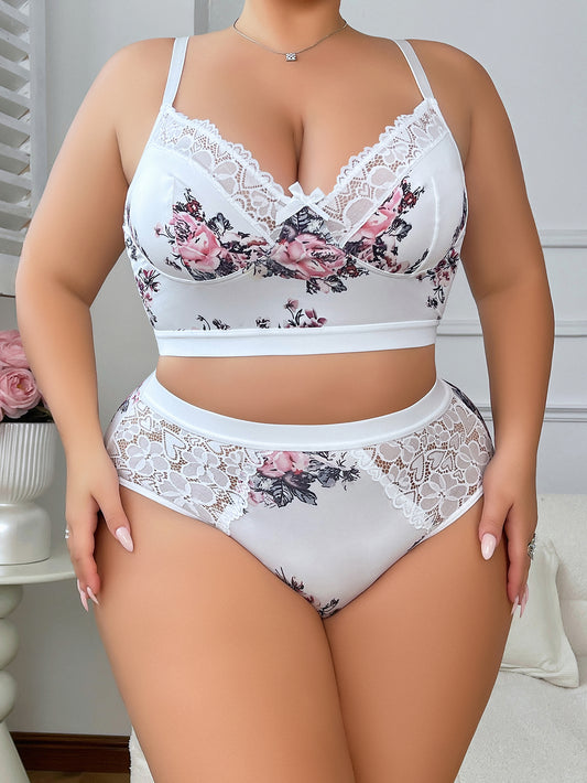 SHAPMAMA™ Plus-size Lace Floral Lingerie Set