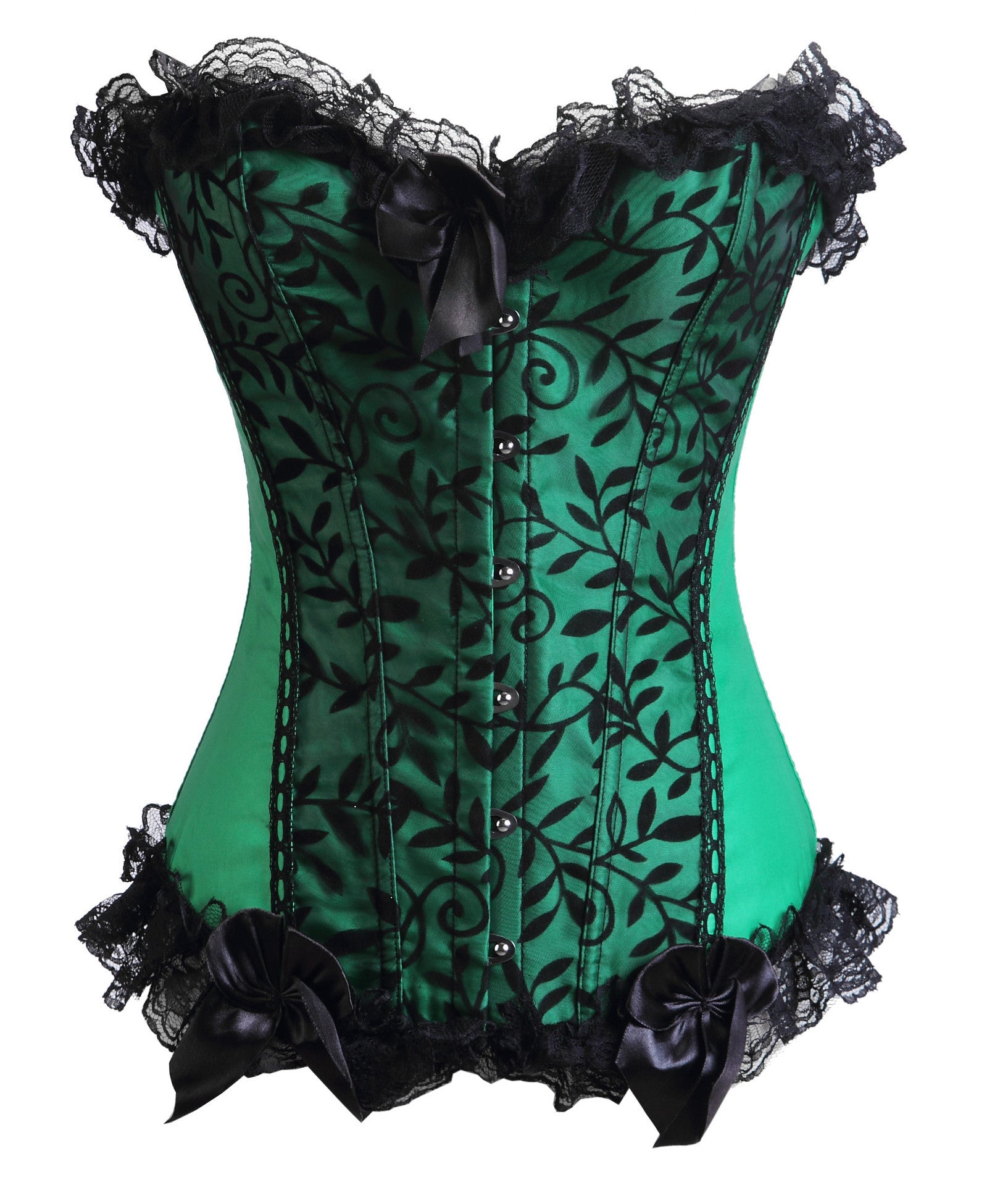 SHAPMAMA™ Lace Trim Elegant Royal Green Festive Bodysuit With High Waist And Bust Support, Sexy Corset Style