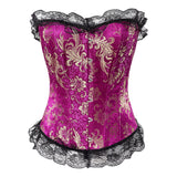 SHAPMAMA™ Lace Trim Elegant Royal Red Festive Bodysuit With High Waist And Bust Support, Corset Style