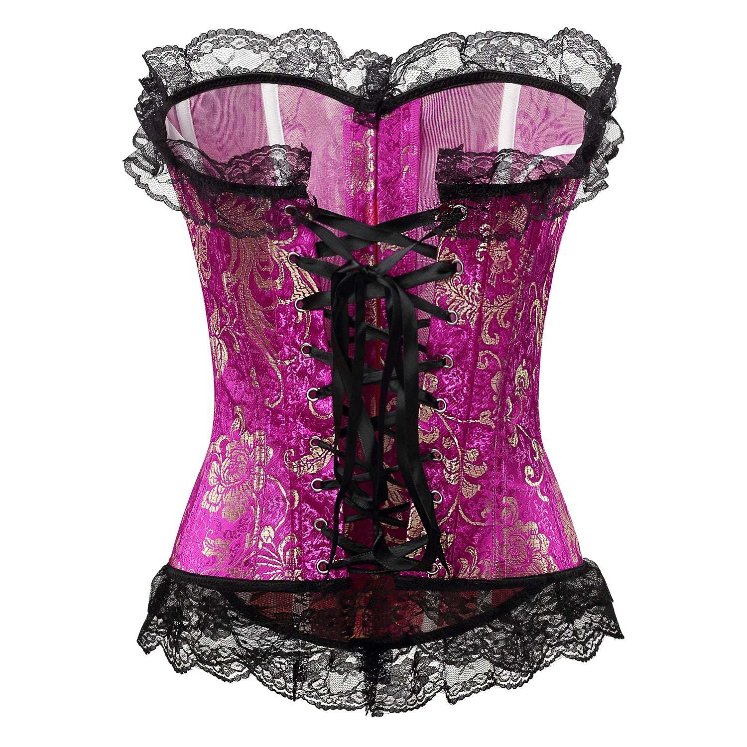 SHAPMAMA™ Lace Trim Elegant Royal Red Festive Bodysuit With High Waist And Bust Support, Corset Style