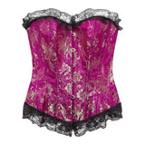 SHAPMAMA™ Lace Trim Elegant Royal Red Festive Bodysuit With High Waist And Bust Support, Corset Style