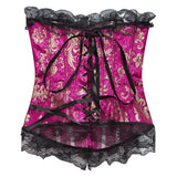 SHAPMAMA™ Lace Trim Elegant Royal Red Festive Bodysuit With High Waist And Bust Support, Corset Style