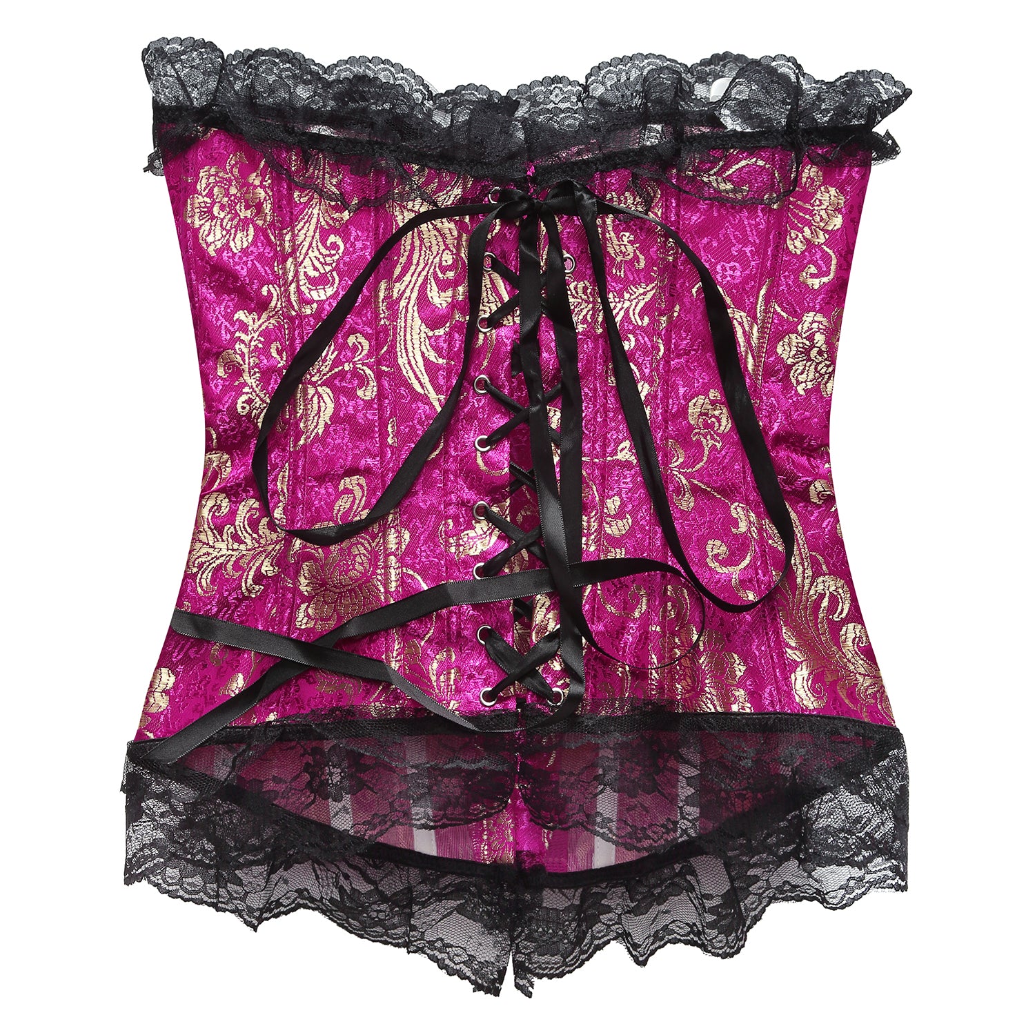 SHAPMAMA™ Lace Trim Elegant Royal Red Festive Bodysuit With High Waist And Bust Support, Corset Style