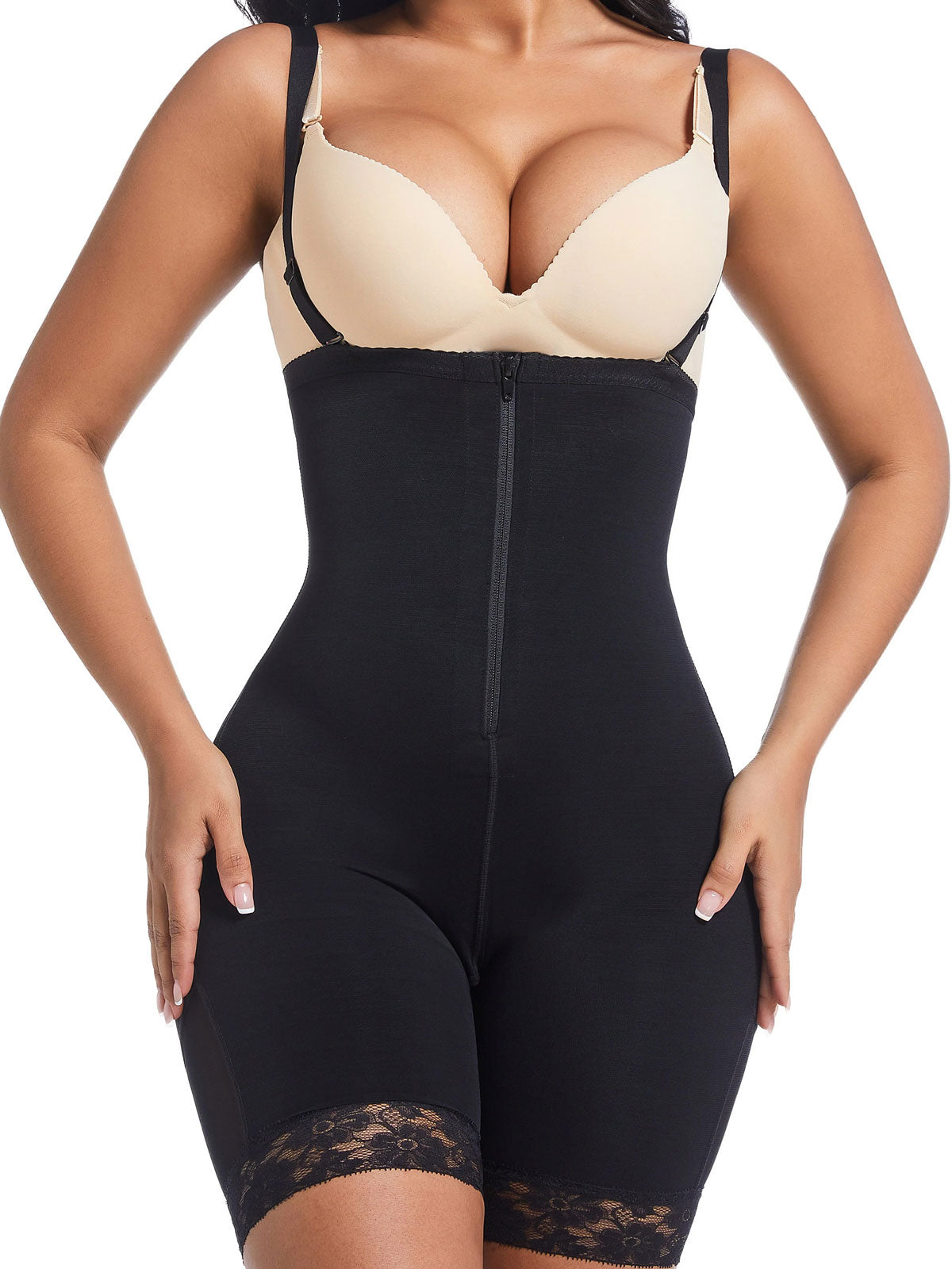 SHAPMAMA™ Fajas Colombianas Lace Front Zipper Open Bust Hip Lift Body Shaper