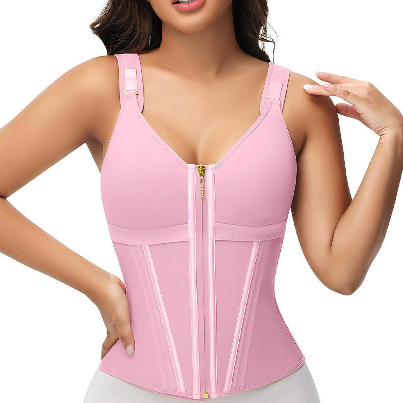 SHAPMAMA™ Women's Boned Latex Zipper Corset Tummy Control Body Shaper Vest With Bra
