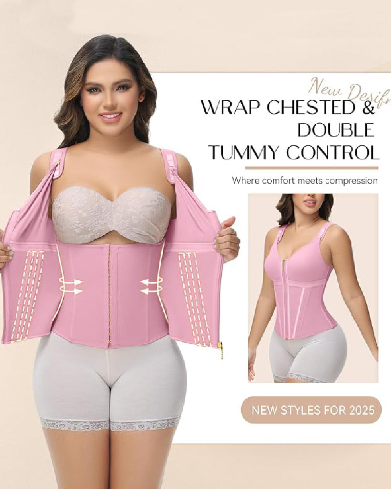 SHAPMAMA™ Women's Boned Latex Zipper Corset Tummy Control Body Shaper Vest With Bra