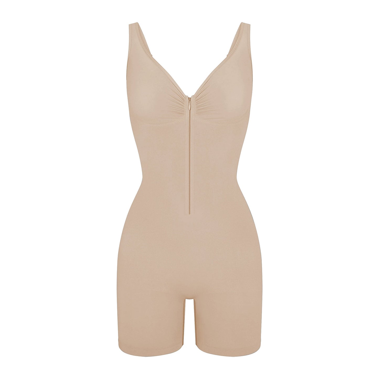 SHAPMAMA™Figure-shaping bodysuit with pleats and front zipper