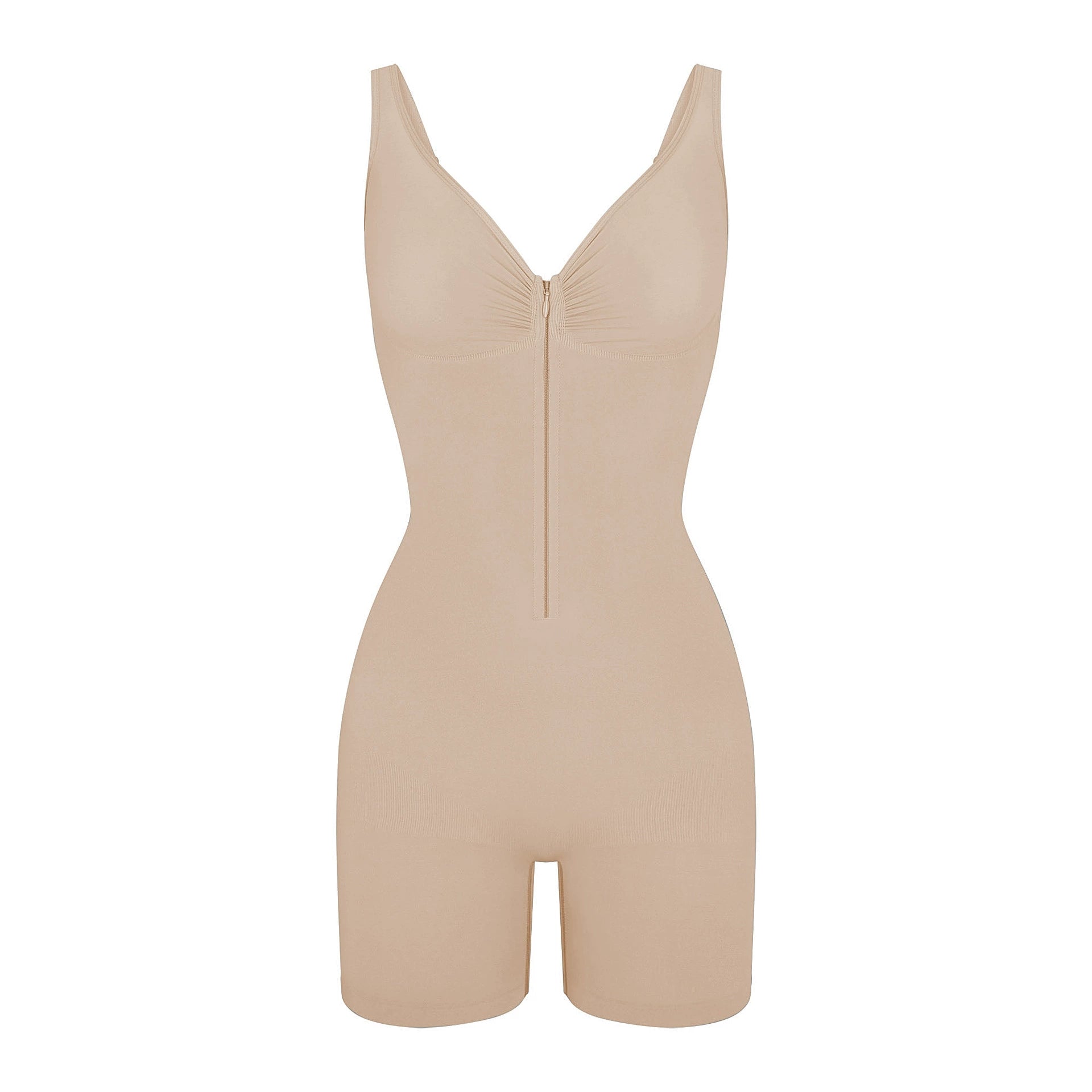SHAPMAMA™Figure-shaping bodysuit with pleats and front zipper