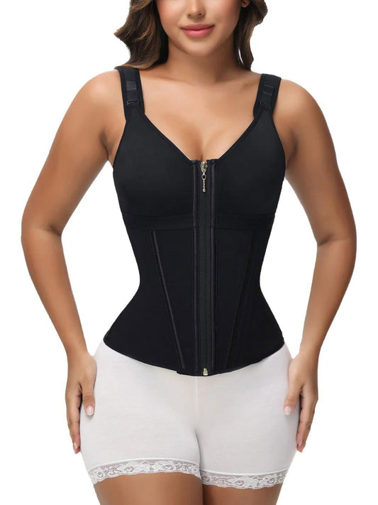 SHAPMAMA™ Women's Boned Latex Zipper Corset Tummy Control Body Shaper Vest With Bra