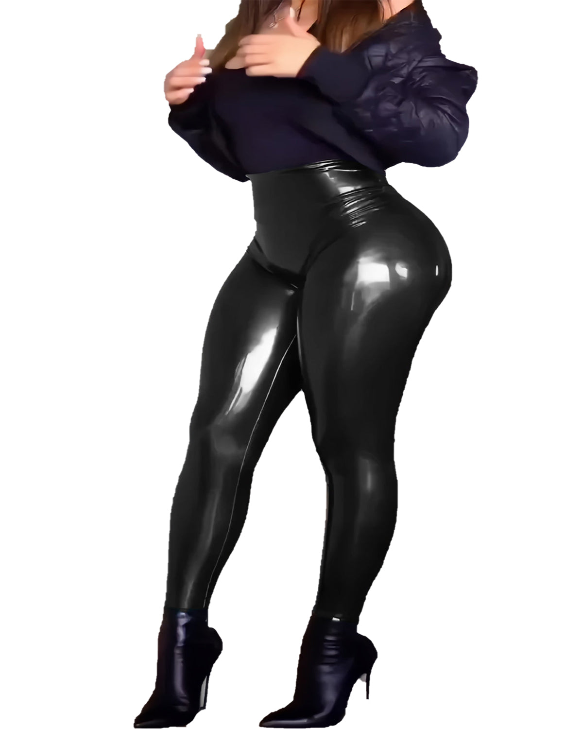 SHAPMAMA™ High Waisted Butt Lifter Leggings Shiny Faux Leather Pants