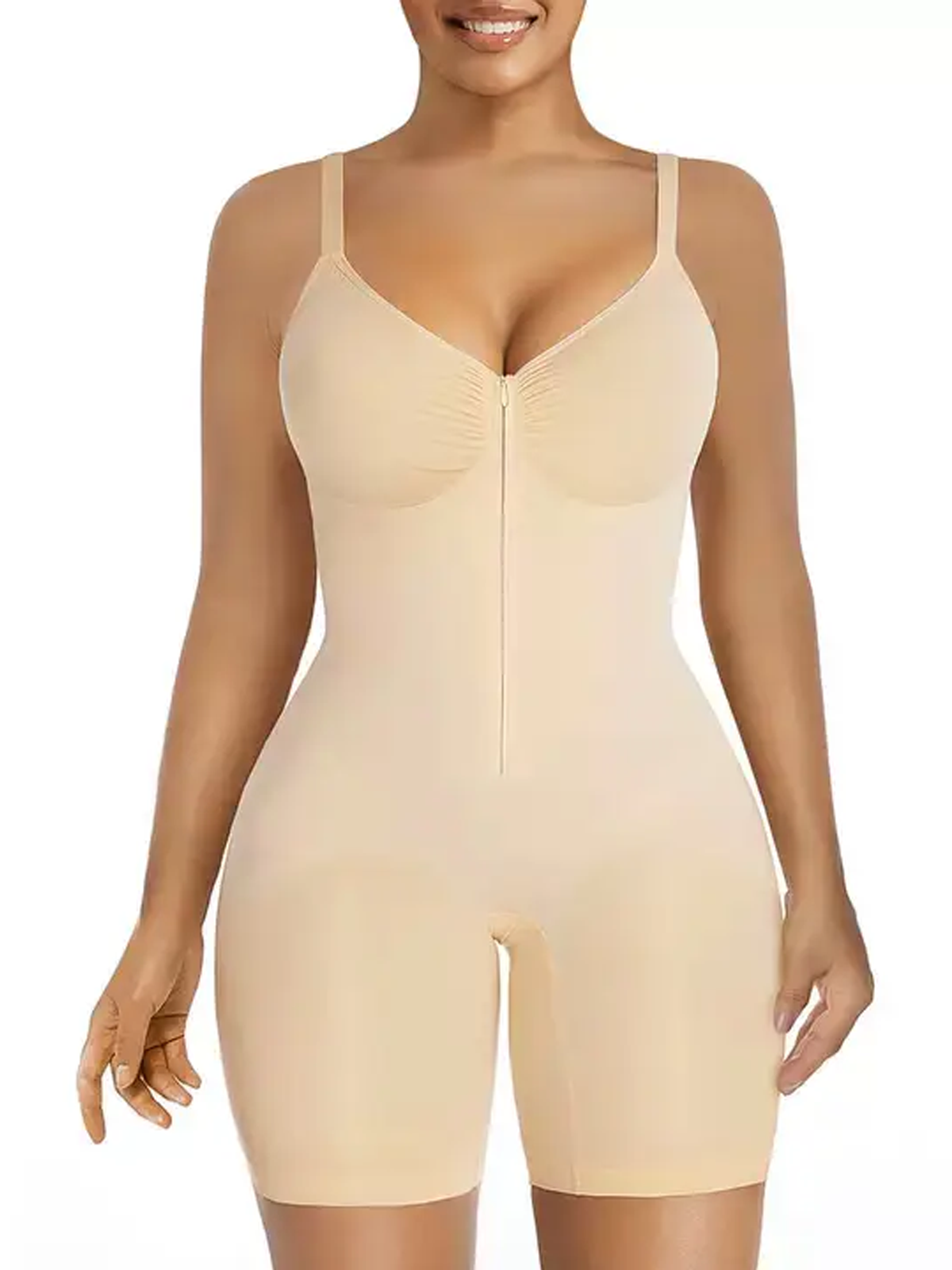 SHAPMAMA™Shapewear for Women Tummy Control Bodysuits Zip-Up Comfort Ultra Stretch Fabric Customizable Fit Breathable Mesh Design Comfortable Fit